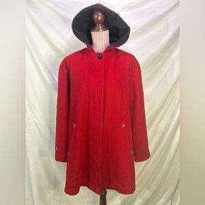 Vintage Red Wool Pea Coat Hooded Swing Retro Fairytale Whimsical 1950s Sz Large